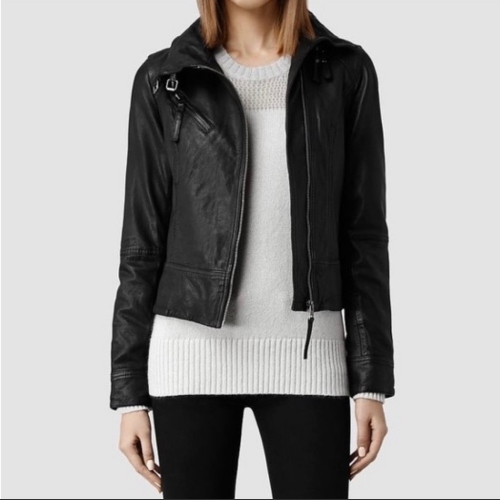 All Saints Belvedere Leather Biker Jacket Size 4 US